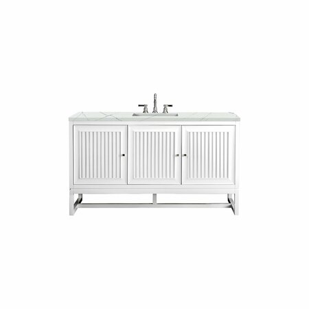 JAMES MARTIN VANITIES Athens 60in Single Vanity, Glossy White w/ 3 CM Ethereal Noctis Top E645-V60S-GW-3ENC